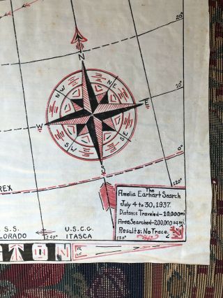 Rare Amelia Earhart Search Area Map - Hand Drawn Calligraphy - USS Lexington 1937 2