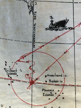 Rare Amelia Earhart Search Area Map - Hand Drawn Calligraphy - USS Lexington 1937 5