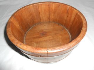 Antique Staved Wooden Bowl Dish Brass Bands 8 " Wide & 3 " Deep Vintage