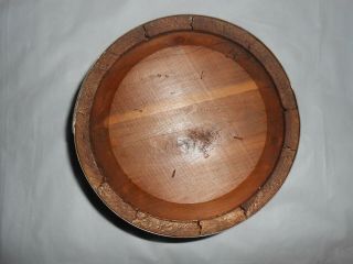ANTIQUE STAVED WOODEN BOWL DISH BRASS BANDS 8 