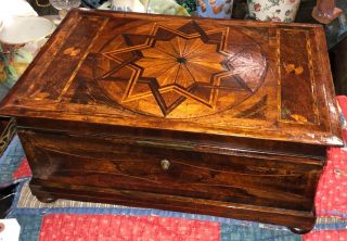 Antique Inlaid Wooden Cash Box W/ Removable Cash Tray