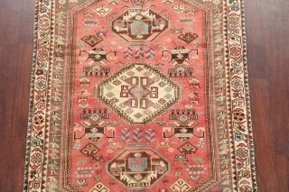Vintage Tribal CORAL RED Geometric Area Rug Hand - Knotted Oriental Carpet 4 ' x5 ' 3
