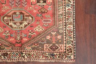 Vintage Tribal CORAL RED Geometric Area Rug Hand - Knotted Oriental Carpet 4 ' x5 ' 6