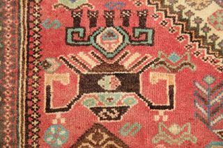 Vintage Tribal CORAL RED Geometric Area Rug Hand - Knotted Oriental Carpet 4 ' x5 ' 8