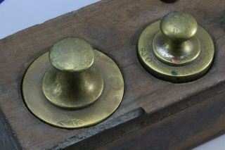 Antique Balance Scale Weights In Wood Block. 2