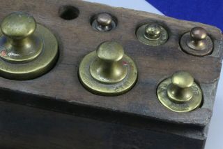 Antique Balance Scale Weights In Wood Block. 4