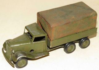 Tri - Ang Minic Scarce Pre - War Clockwork No 69mcf Six Wheel Army Canvas Tilt Lorry