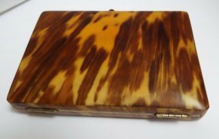 ENGLISH ANTIQUE 1870 FAUX BLOND TORTOISESHELL & SOLID SILVER CARD CASE 10