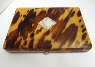 English Antique 1870 Faux Blond Tortoiseshell & Solid Silver Card Case