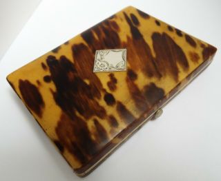 ENGLISH ANTIQUE 1870 FAUX BLOND TORTOISESHELL & SOLID SILVER CARD CASE 2