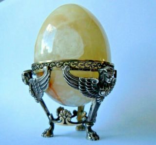Rare Imperial Russian 84 Silver Easter Egg Stand Faberge Design 1917