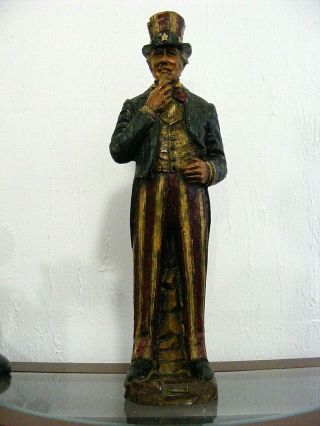 Vintage Carved Statue Of Uncle Sam,  2 Feet Tall,  11 Pounds,  Americana Decor,  Lincoln