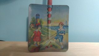 Antique Victorian Sand Pail Shovel Children Playing Sea Side Lighthouse Ship Toy