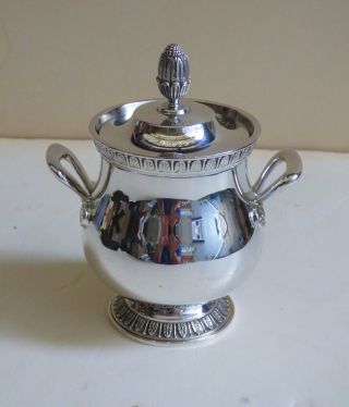 Heavily Silver Plated Sugar Bowl By Christofle Malmaison Model Empire Brilliant