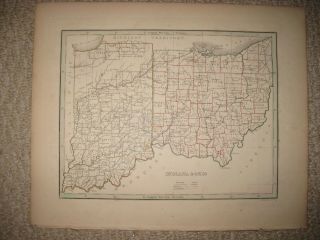 Antique 1835 Indiana Ohio Border State Bradford Hndclr Map Indian Railroad Canal