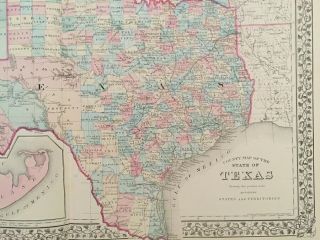 1880 Hand Colored COUNTY Map TEXAS 23 