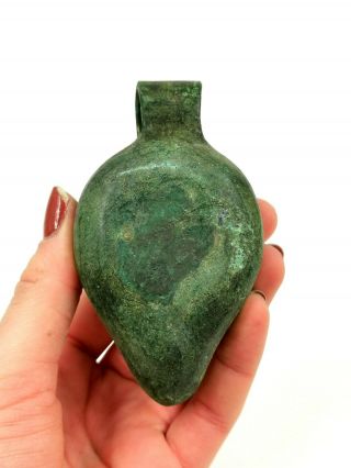 LARGE RARE ROMAN CA.  200 AD BRONZE OIL LAMP WITH GOD HERMES FACE - R 435 3