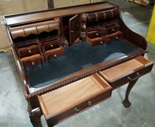 Classic Solid Wood Secretary Desk style Padded leather writing surface Claw feet 3