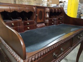 Classic Solid Wood Secretary Desk style Padded leather writing surface Claw feet 9