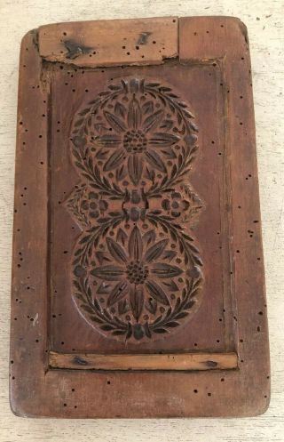 Antique Early Primitive Double Sided Wood Stamp Cookie Baking Mold Hand Carved