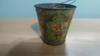 Antique Victorian Tin Litho Sand Pail Children Playing Four Seasons 2