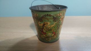 Antique Victorian Tin Litho Sand Pail Children Playing Four Seasons 4