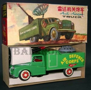 Ms 625 Truck Air Defence Corps Battery Operated Tin Toy Red China