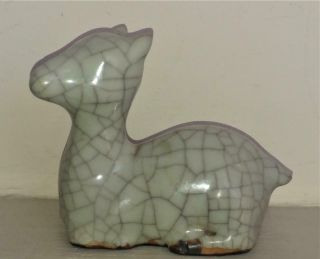 Chinese 18th C Ge Ware Celadon Crackle Glaze Small Deer - Guan Song Style