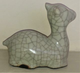 Chinese 18th C Ge Ware Celadon Crackle Glaze Small Deer - Guan Song Style 3