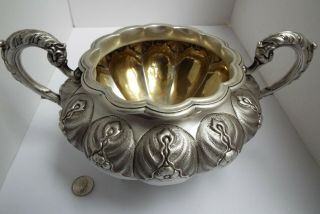 Fab Large Heavy 466g English Antique 1847 Sterling Silver Melon Shape Sugar Bowl