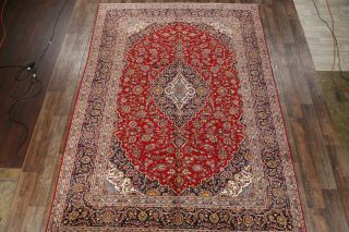 Vintage Handmade Floral Red 9x13 Kaashan Persian Oriental Hand - Knotted Area Rug 2