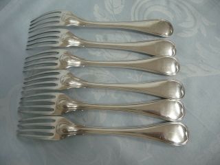 SIX HEAVY STERLING SILVER FRENCH PUIFORCAT DINNER FORKS 2