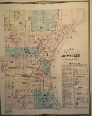 1877 Antique Map Of Milwaukee,  Wisconsin Hand - Colored W Locations Of Buildings