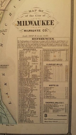 1877 Antique Map of Milwaukee,  Wisconsin Hand - Colored w Locations of Buildings 2