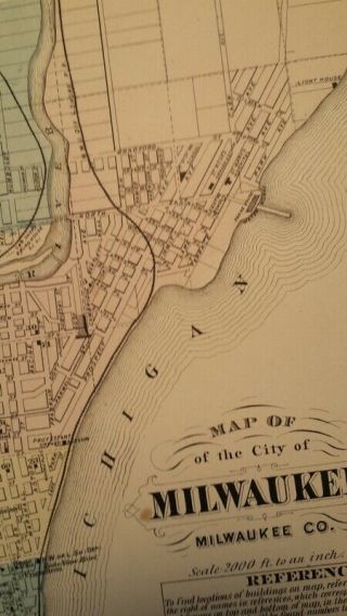 1877 Antique Map of Milwaukee,  Wisconsin Hand - Colored w Locations of Buildings 4