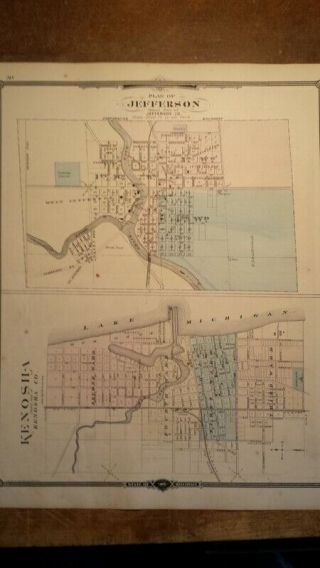 1877 Antique Map of Milwaukee,  Wisconsin Hand - Colored w Locations of Buildings 5