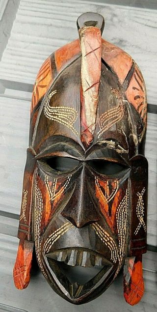 Vintage Pair AFRICAN TRIBAL ETHNIC Hand Carved Wooden Wall Masks Kenya 1988 3