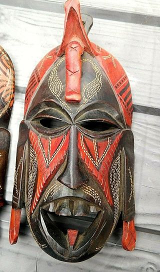 Vintage Pair AFRICAN TRIBAL ETHNIC Hand Carved Wooden Wall Masks Kenya 1988 4