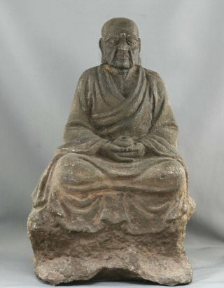 Magnificent Antique Chinese Rock Carving Of A Lohan Monk Circa 1700s Or Earlier