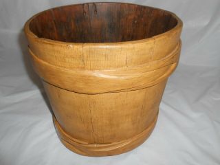 Large Antique Staved Bentwood Fingered Wood Firkin Shaker Bucket Pail Vintage