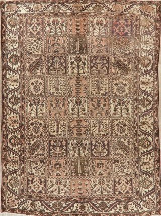 Vintage MUTED Garden Design PEACH Bakhtiari Oriental Area Rug Handmade 7x10 2