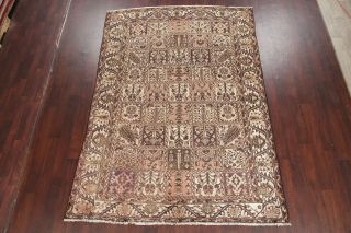 Vintage MUTED Garden Design PEACH Bakhtiari Oriental Area Rug Handmade 7x10 3