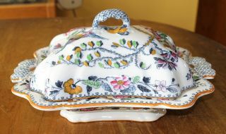 Antique Polychrome Ironstone Covered Bowl Tureen Ashworth Flying Bird EXC 12