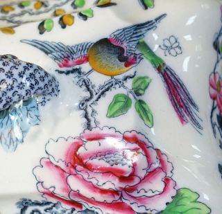 Antique Polychrome Ironstone Covered Bowl Tureen Ashworth Flying Bird EXC 2