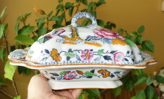 Antique Polychrome Ironstone Covered Bowl Tureen Ashworth Flying Bird EXC 3