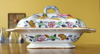 Antique Polychrome Ironstone Covered Bowl Tureen Ashworth Flying Bird EXC 4