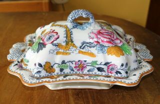 Antique Polychrome Ironstone Covered Bowl Tureen Ashworth Flying Bird EXC 7