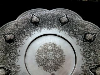 Antique Middle Eastern Islamic Persian Style Low Grade Silver Signed Tray 547g 2