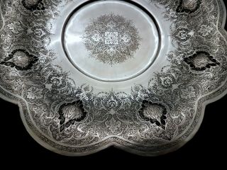 Antique Middle Eastern Islamic Persian Style Low Grade Silver Signed Tray 547g 3