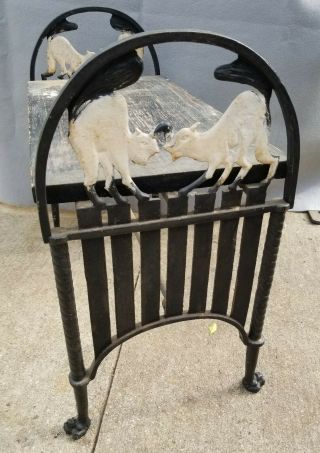 Antique Art Deco Cast Iron Bench Two Cats Fighting On A Fence